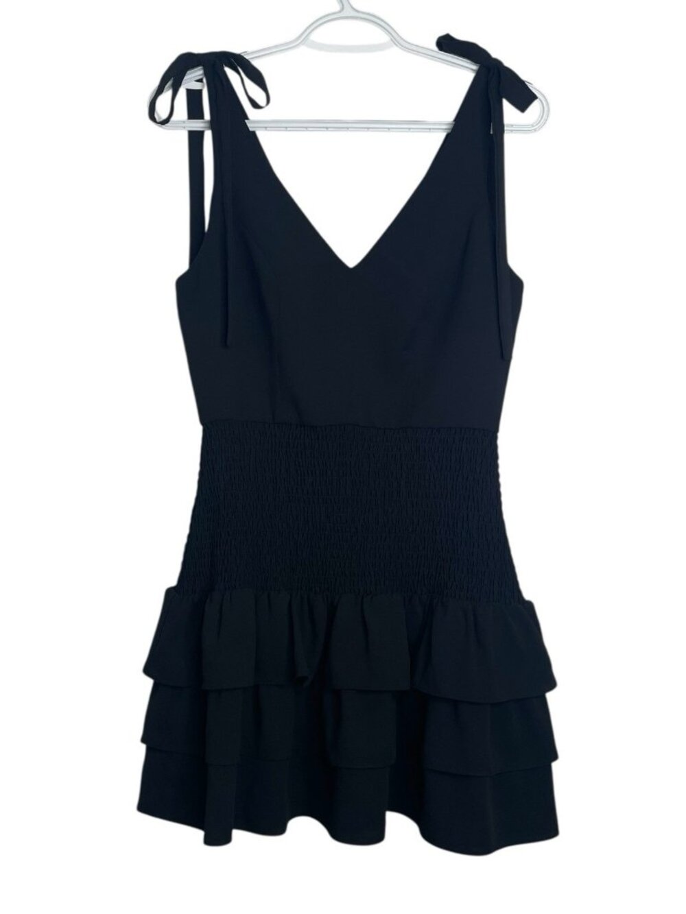 Amanda Uprichard Zita Ruffle Mini Dress Size Small V-Neck Tie Straps Black - Picture 2 of 8